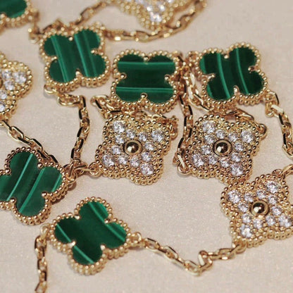 [⭐Aura]CLOVER 20 MOTIFS MALACHITE DIAMOND NECKLACE