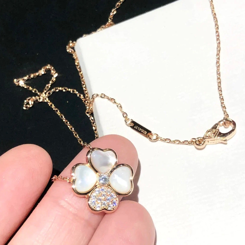 [⭐Aura]CLOVER MOP DIAMOND ROSE GOLD NECKLACE