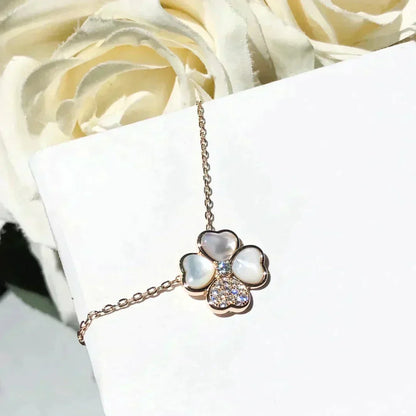 [⭐Aura]CLOVER MOP DIAMOND ROSE GOLD NECKLACE