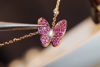 [⭐Aura]BUTTERFLY RED DIAMOND ROSE GOLD NECKLACE