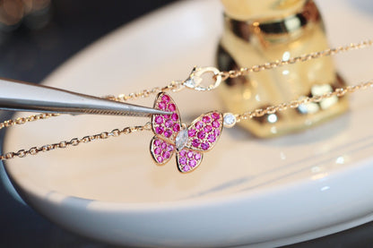 [⭐Aura]BUTTERFLY RED DIAMOND ROSE GOLD NECKLACE