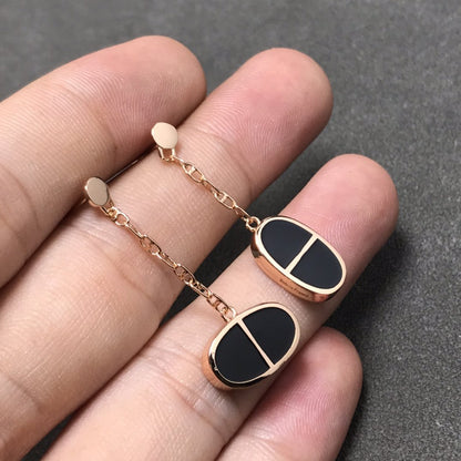 [⭐Aura]CHAINE VERSO BLACK CERAMIC SILVER EARRINGS