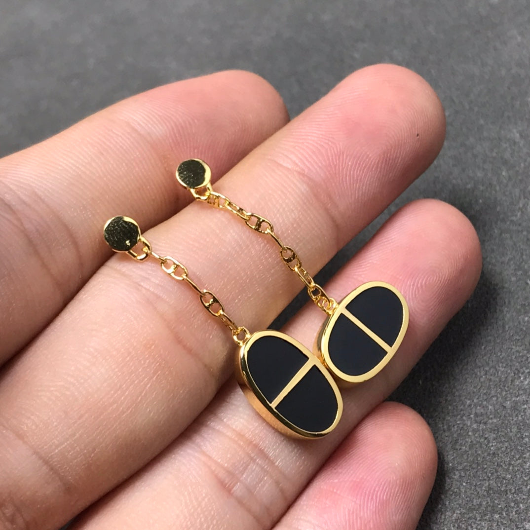 [⭐Aura]CHAINE VERSO BLACK CERAMIC SILVER EARRINGS