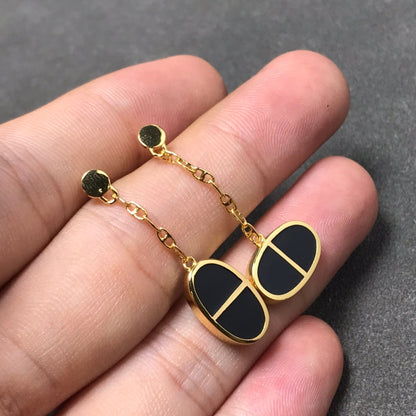 [⭐Aura]CHAINE VERSO BLACK CERAMIC SILVER EARRINGS