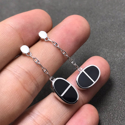 [⭐Aura]CHAINE VERSO BLACK CERAMIC SILVER EARRINGS