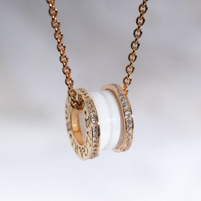 [⭐Aura]ZERO 1 WHITE CERAMIC PINK GOLD DIAMOND NECKLACE
