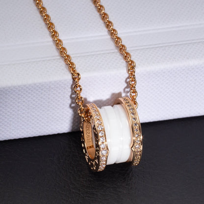 [⭐Aura]ZERO 1 WHITE CERAMIC PINK GOLD DIAMOND NECKLACE