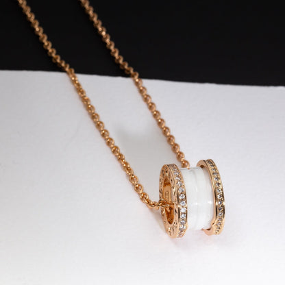 [⭐Aura]ZERO 1 WHITE CERAMIC PINK GOLD DIAMOND NECKLACE