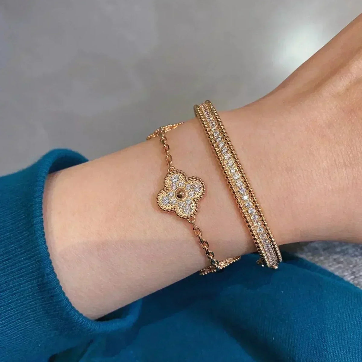[⭐Aura] CLOVER 5 MOTIF FULL DIAMOND BRACELET COLLECTION