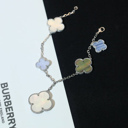 [⭐Aura]CLOVER BRACELET 5 MOTIFS MOP CHALCEDONY SILVER