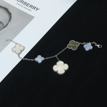 [⭐Aura]CLOVER BRACELET 5 MOTIFS MOP CHALCEDONY SILVER