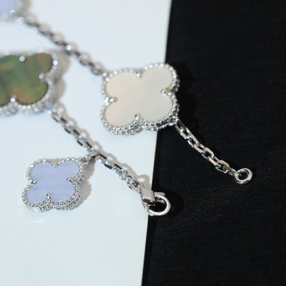 [⭐Aura]CLOVER BRACELET 5 MOTIFS MOP CHALCEDONY SILVER