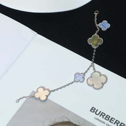 [⭐Aura]CLOVER BRACELET 5 MOTIFS MOP CHALCEDONY SILVER