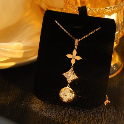 [⭐Aura]STAR AND SUN DIAMOND PINK GOLD NECKLACE