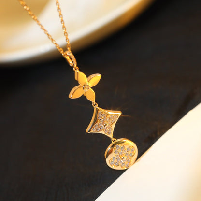 [⭐Aura]STAR AND SUN DIAMOND PINK GOLD NECKLACE