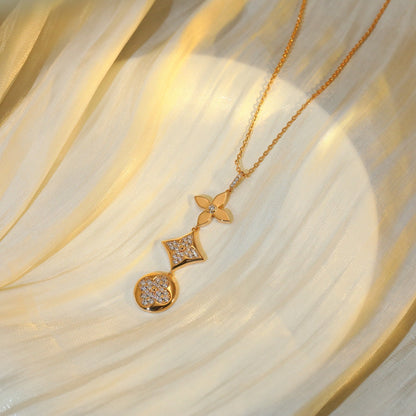 [⭐Aura]STAR AND SUN DIAMOND PINK GOLD NECKLACE