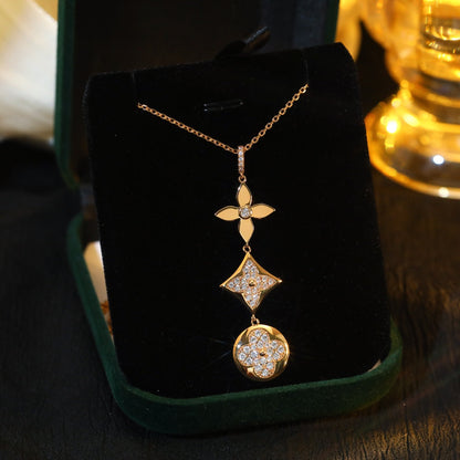 [⭐Aura]STAR AND SUN DIAMOND PINK GOLD NECKLACE