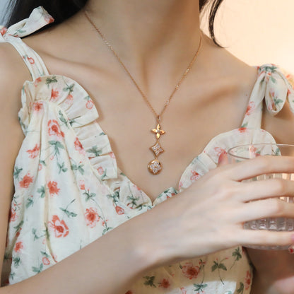 [⭐Aura]STAR AND SUN DIAMOND PINK GOLD NECKLACE