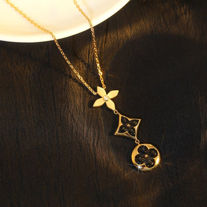 [⭐Aura]STAR AND SUN ONYX PINK GOLD NECKLACE