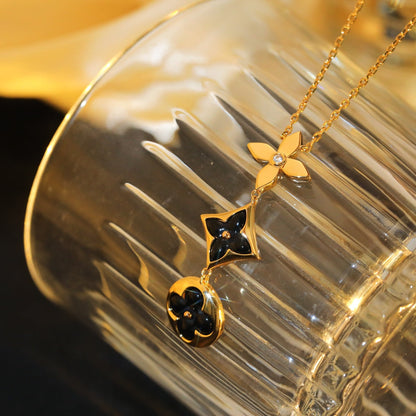 [⭐Aura]STAR AND SUN ONYX PINK GOLD NECKLACE
