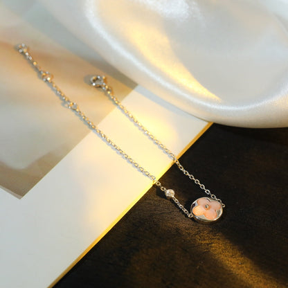 [⭐Aura]SUN MOTIF PINK MOP SILVER BRACELET
