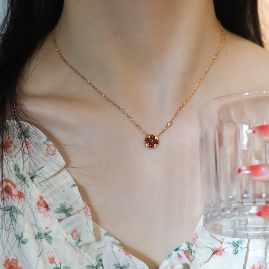 [⭐Aura]SUN PEDANT PINK GOLD 1 DIAMOND NECKLACE