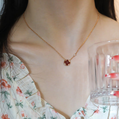 [⭐Aura]SUN PEDANT PINK GOLD 1 DIAMOND NECKLACE