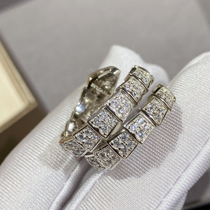 [⭐Aura]SERPENTI DOUBLE RING SILVER DIAMOND PAVED