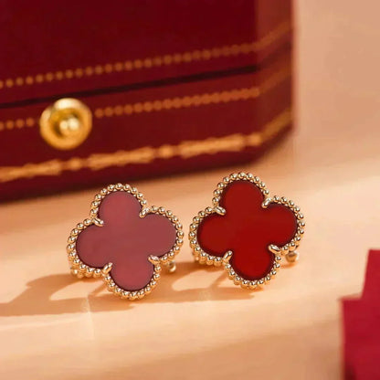 [⭐Aura]CLOVER MEDIUM 1 MOTIFS CARNELIAN  EARRINGS