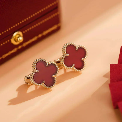 [⭐Aura]CLOVER MEDIUM 1 MOTIFS CARNELIAN  EARRINGS