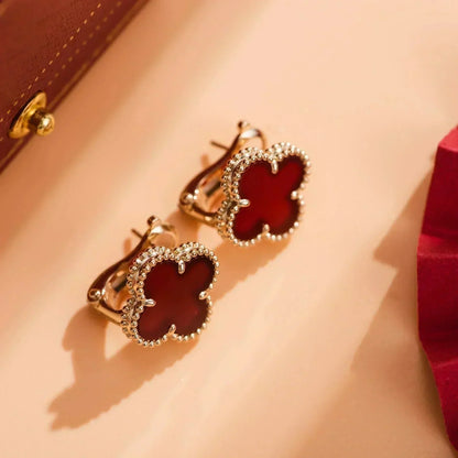 [⭐Aura]CLOVER MEDIUM 1 MOTIFS CARNELIAN  EARRINGS