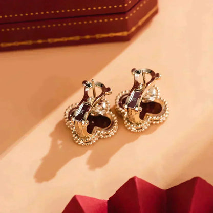 [⭐Aura]CLOVER MEDIUM 1 MOTIFS CARNELIAN  EARRINGS