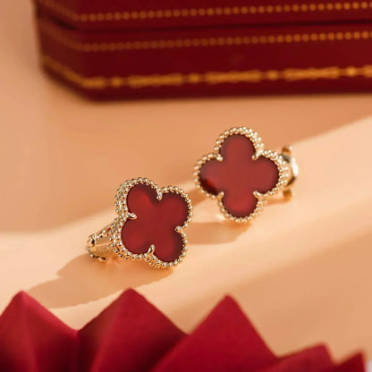 [⭐Aura]CLOVER MEDIUM 1 MOTIFS CARNELIAN  EARRINGS