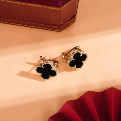 [⭐Aura]CLOVER MEDIUM 1 MOTIFS  ONYX STUD EARRINGS