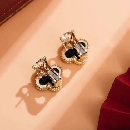 [⭐Aura]CLOVER MEDIUM 1 MOTIFS  ONYX STUD EARRINGS