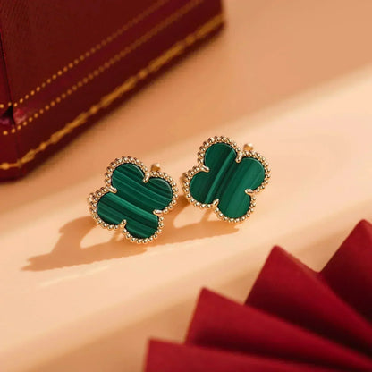 [⭐Aura]CLOVER MEDIUM 1 MOTIFS MALACHITE  EARRINGS
