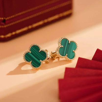 [⭐Aura]CLOVER MEDIUM 1 MOTIFS MALACHITE  EARRINGS