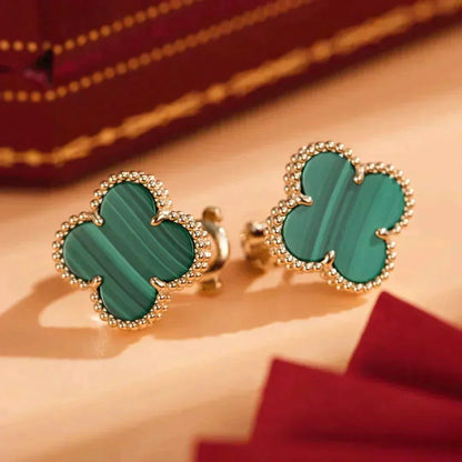 [⭐Aura]CLOVER MEDIUM 1 MOTIFS MALACHITE  EARRINGS