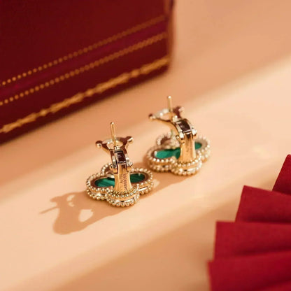 [⭐Aura]CLOVER MEDIUM 1 MOTIFS MALACHITE  EARRINGS