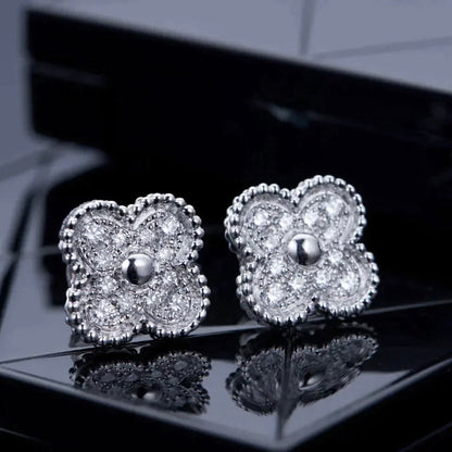 [⭐Aura]CLOVER 1 MOTIFS DIAMOND STUD EARRINGS SILVER