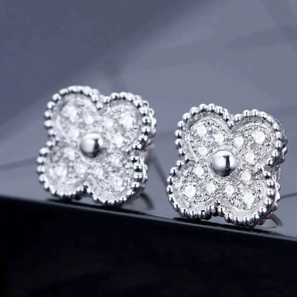 [⭐Aura]CLOVER 1 MOTIFS DIAMOND STUD EARRINGS SILVER