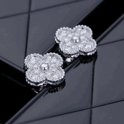 [⭐Aura]CLOVER 1 MOTIFS DIAMOND STUD EARRINGS SILVER