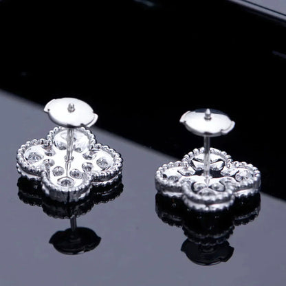 [⭐Aura]CLOVER 1 MOTIFS DIAMOND STUD EARRINGS SILVER