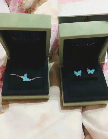[⭐Aura]BUTTERFLY TURQUOISE EARRINGS SILVER
