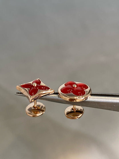 [⭐Aura]STAR AND SUN PINK GOLD CARNELIAN STUD EARRINGS