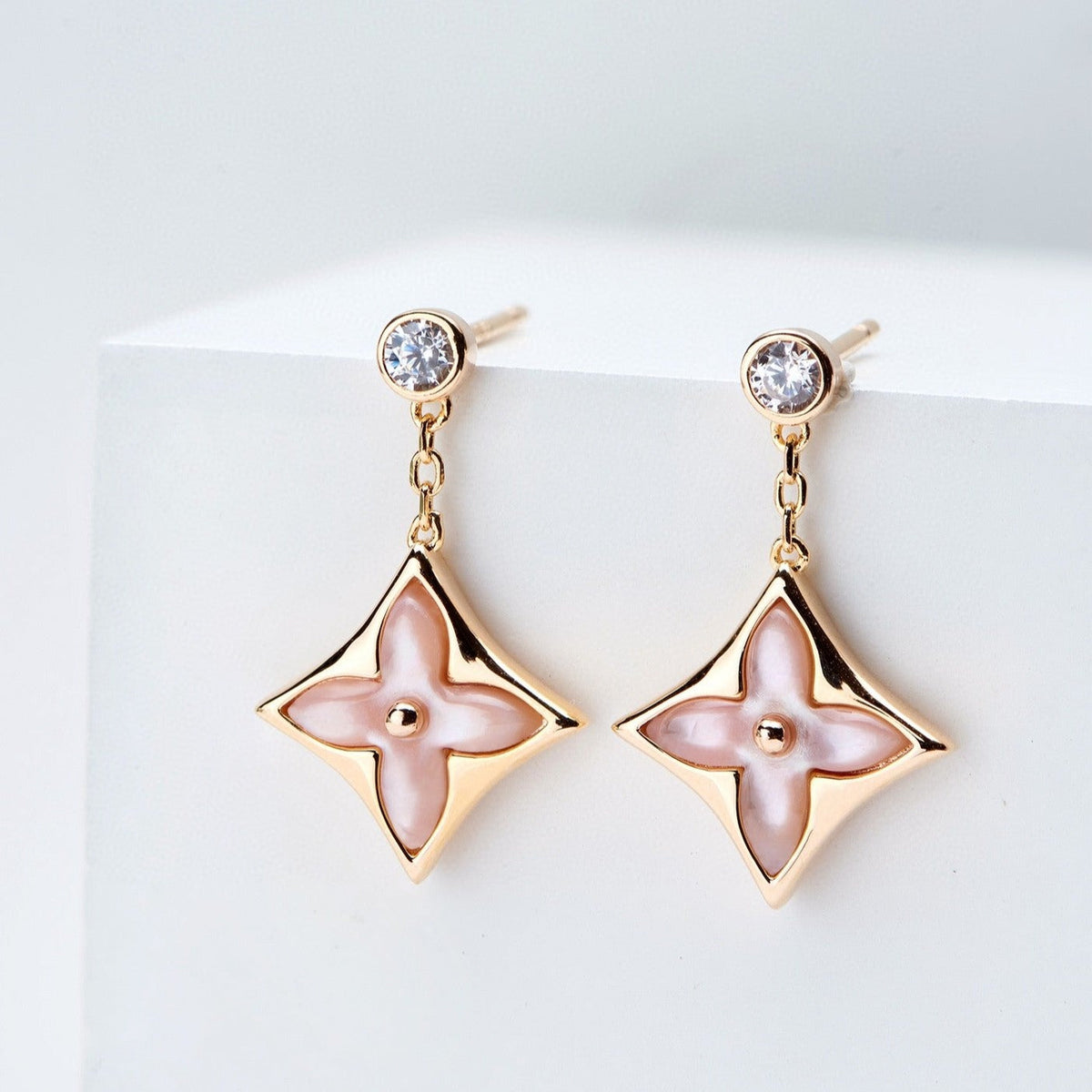 [⭐Aura]DOUBLE STAR PINK GOLD MOP DROP EARRINGS
