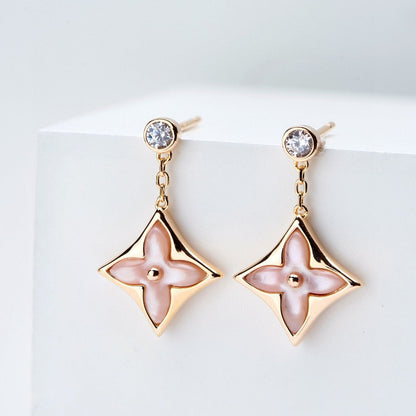 [⭐Aura]DOUBLE STAR PINK GOLD MOP DROP EARRINGS