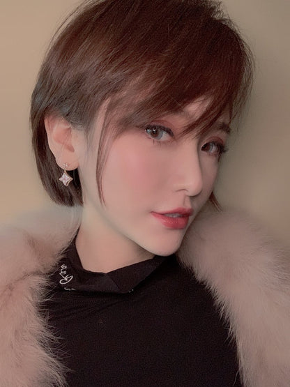 [⭐Aura]DOUBLE STAR PINK GOLD MOP DROP EARRINGS
