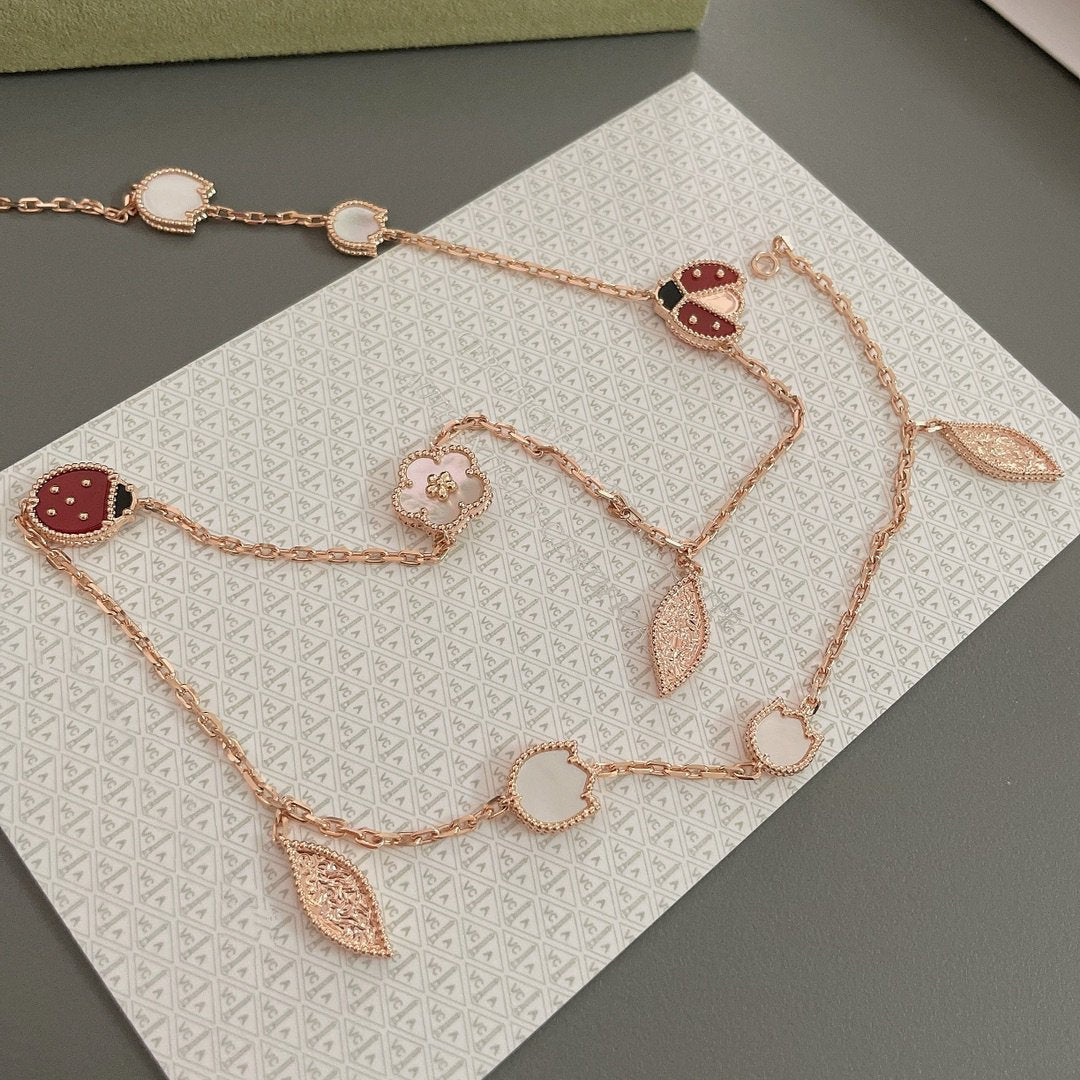 [⭐Aura]LUCKY SPRING 15 MOTIFS ROSE GOLD NECKLACE