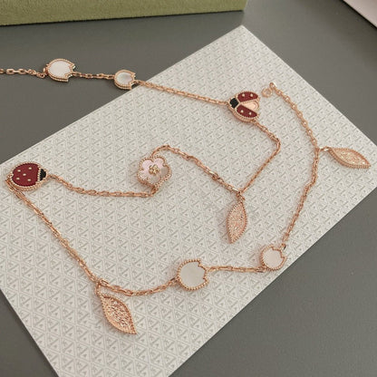 [⭐Aura]LUCKY SPRING 15 MOTIFS ROSE GOLD NECKLACE